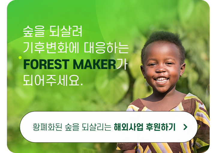 숲을 되살려 기후변화에 대응하는 forest maker 가 되어주세요 황폐화된 숲을 되살리는 해외사업 후원하기