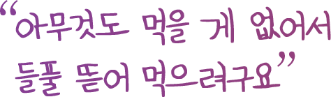 아무것도 먹을 게 없어서 들풀 뜯어 먹으려구요